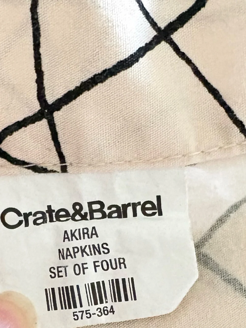 Crate & Barrel Vintage Akira Cloth Napkins Geometric Color Set of 4 Cream Black